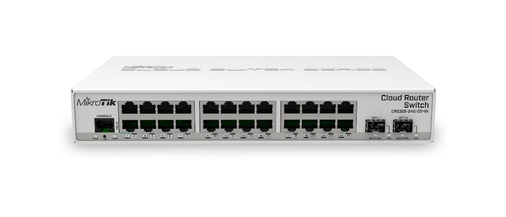 MikroTik CRS326-24G-2S+IN 24× Gigabit + 2× 10G SFP+, masaüstü yönetilebilir switch