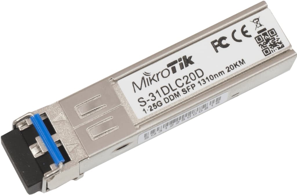 MikroTik S-31DLC20D 1.25G SM SFP Modül — 20 km, 1310 nm, Dual LC, DDM Destekli