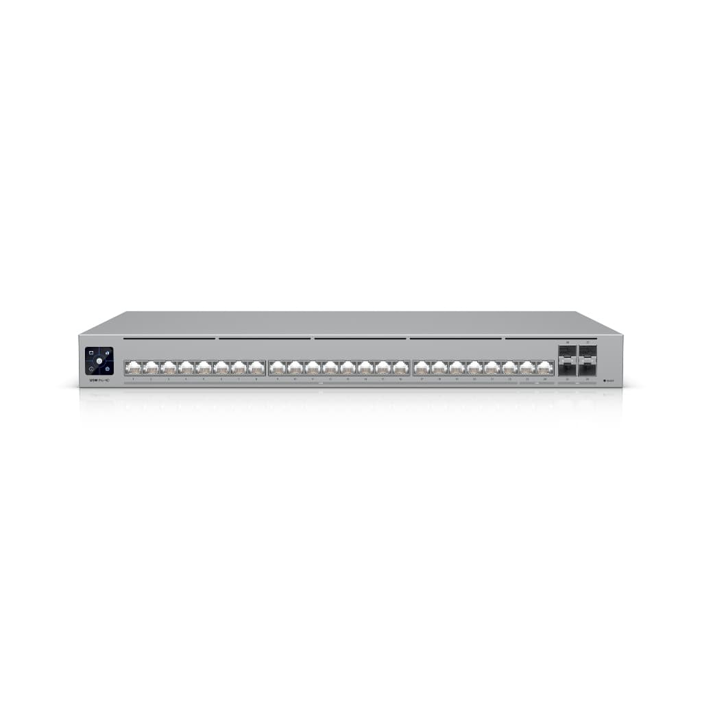 UBNT UniFi Switch Pro HD 24 PoE (USW-Pro-HD-24-PoE) — 22× 2.5G PoE++ + 2× 10G PoE++ ve 4× 10G SFP+ Layer 3 Switch